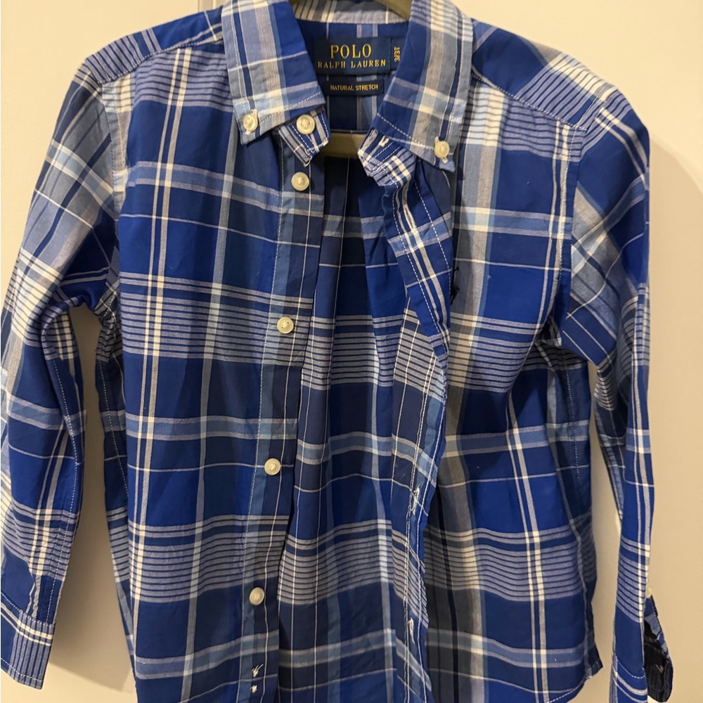 Ralph Lauren Kids Blue and White Plaid Shirt